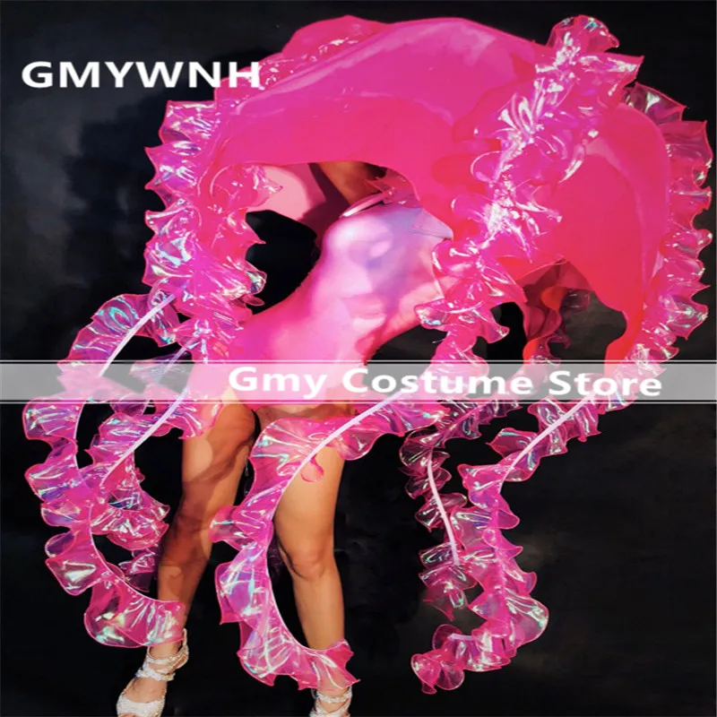 

EC63 Pink color Jellyfish ocean theme party stage wears clothe catwalk performance costumes ballroom dj bikini women club dress