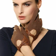 Новые женские перчатки из натуральной кожи модные лоскутные шерстяные перчатки Коричневые черные 1 пара/лот