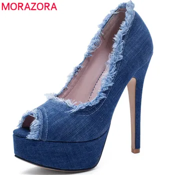 

MORAZORA 2019 new style women sandals peep toe summer shoes shallow thin high heels platform shoes party wedding shoes woman