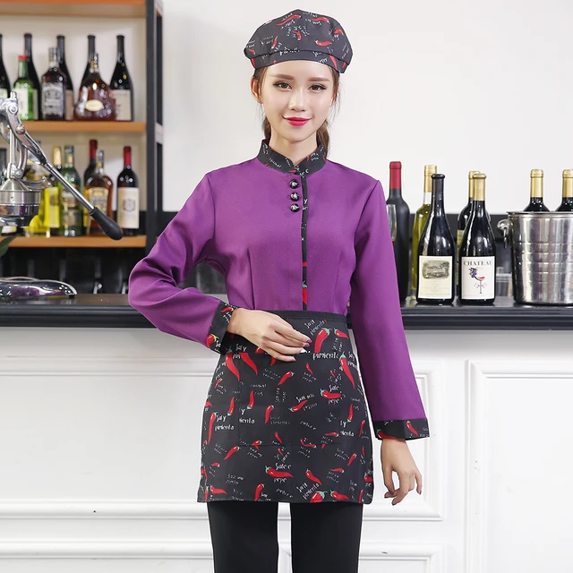 Chili Print Waiter Jacket Patchwork Chinese Restaurant Hot Pot Shop