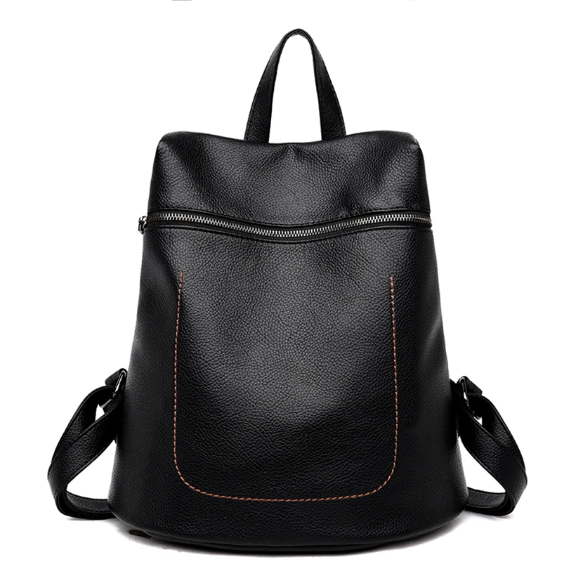 Модный рюкзак с защитой от кражи, Женский брендовый кожаный рюкзак, Женская Большая вместительная сумка для книг, простые сумки на плечо для женщин, Mochila - Цвет: Black