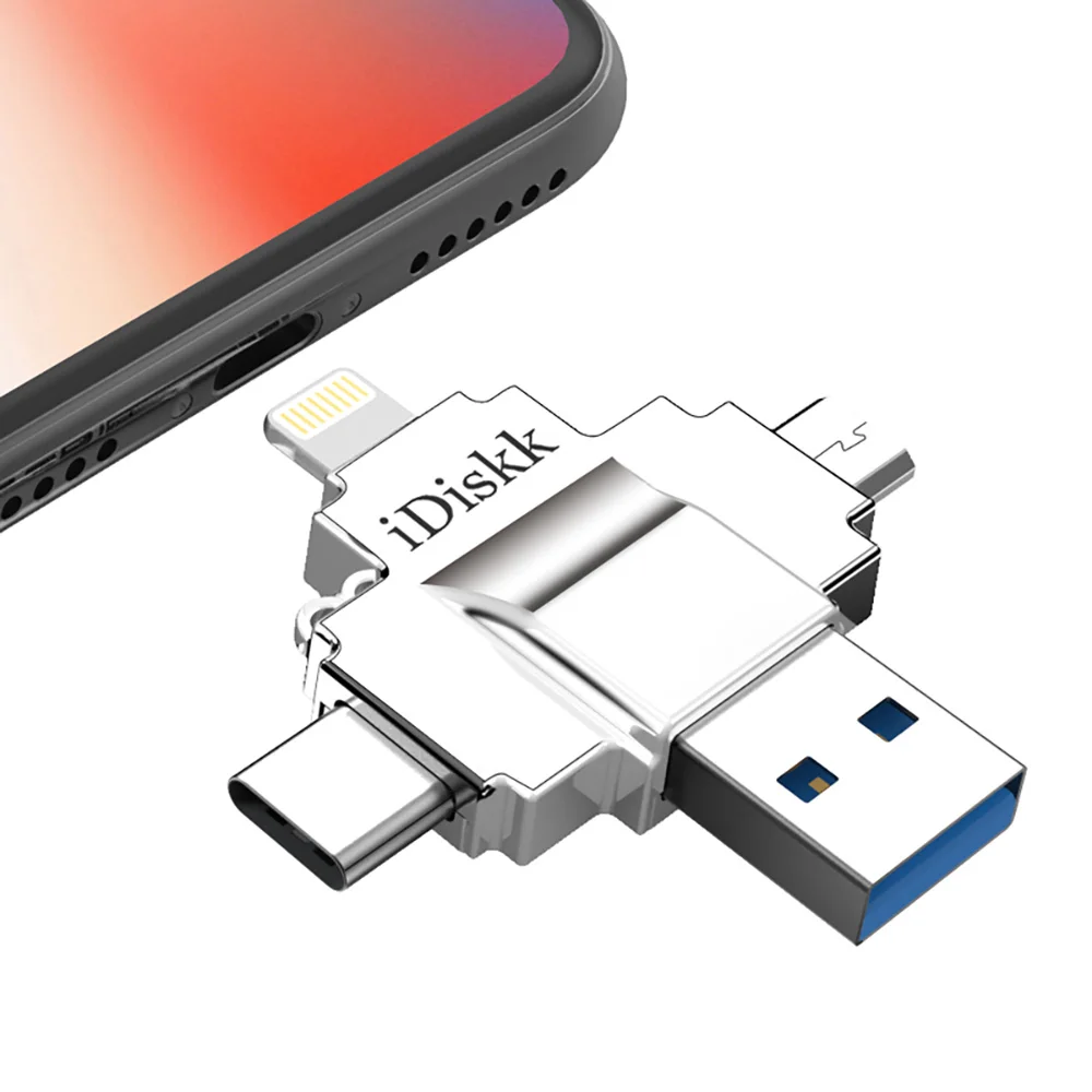 IDISKK Original Flash Drive Fast Speed External Storage 4 in 1 Pendrive for Apple/Android/PC/Tablet 32GB USB 3.0 64GB Flash