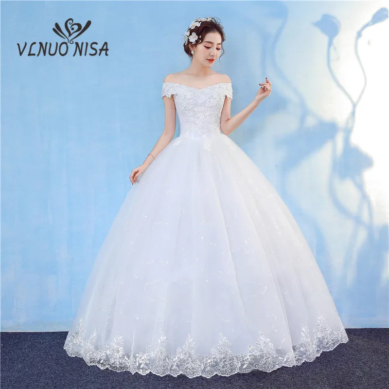 Sweetherat short Sleeve Wedding Dresses 2020 New Korean Vintage Lace Applique Floral Print Sequined Gown Bridal Vestido De Noiva | Свадьбы и