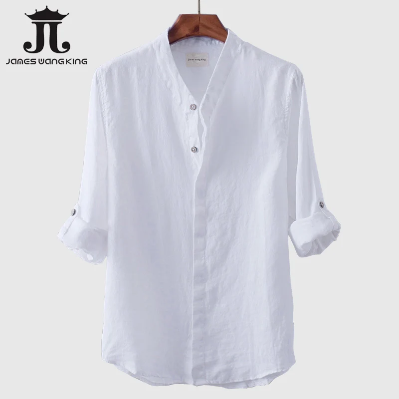 Aliexpress.com : Buy New men white linen shirts collar Long sleeve ...