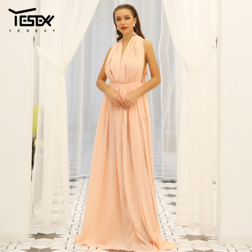Yesexy 2019 Сексуальное Женское шифоновое летнее вечернее платье с открытыми плечами