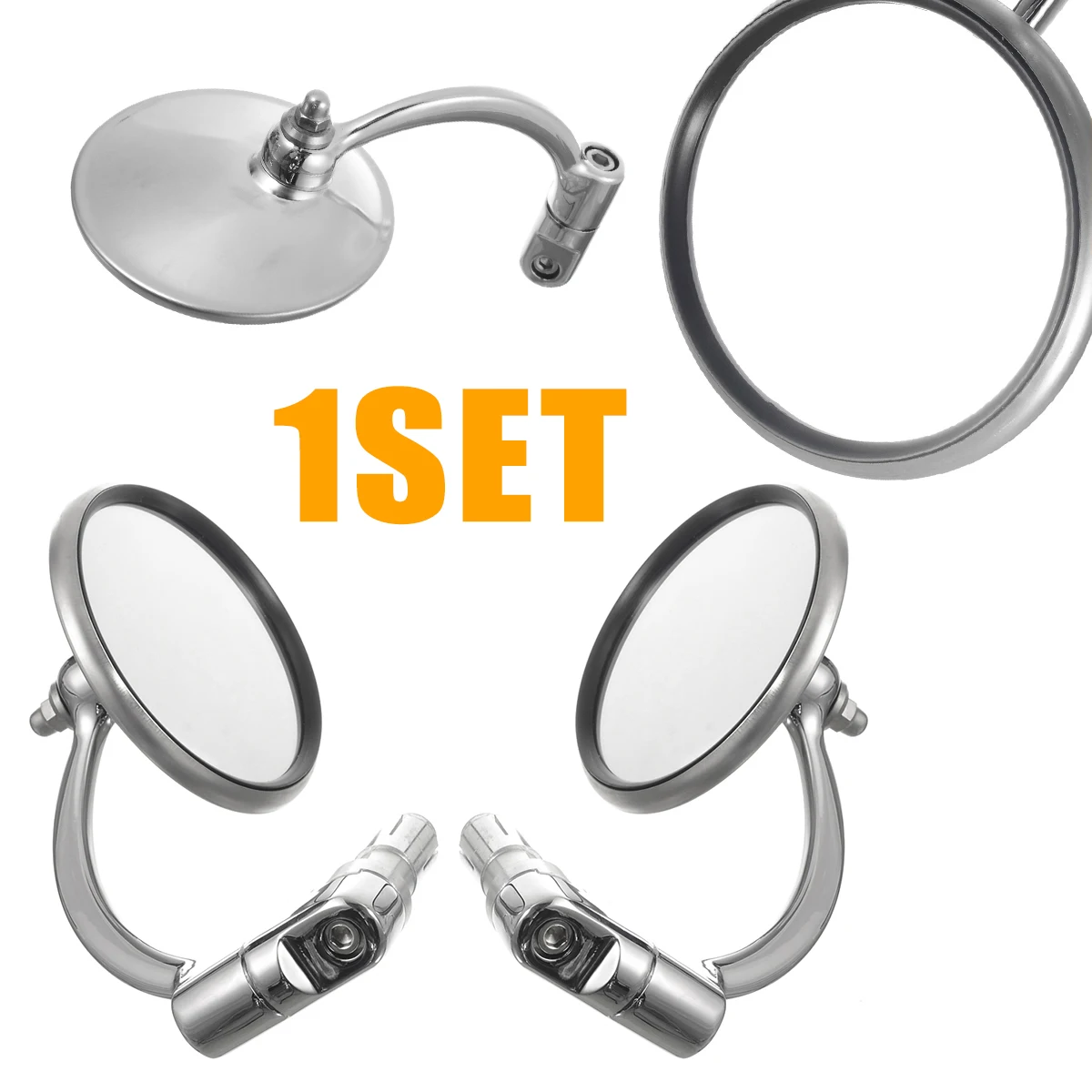 1Pair Motorcycle Rear View Mirrors Motorbike Handle Bar End Rear View Mirrors Chrome For Cafe Racer