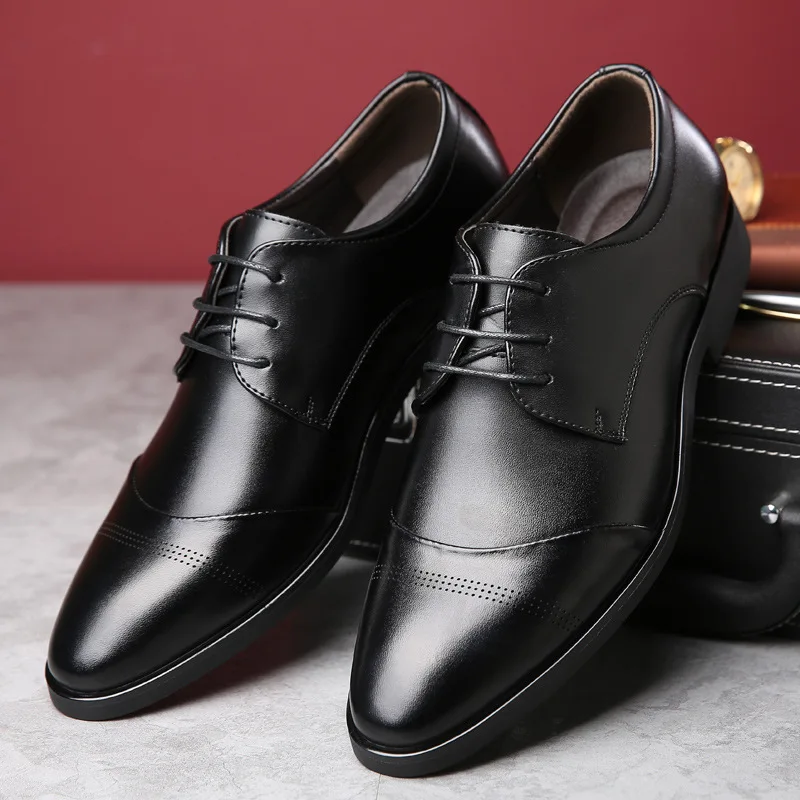 

Pointed Toe Fashion Leisure Microfiber Men's Dress Shoes Lace-Up Low Sewing Oxfords Solid Spring Autumm Office Career Men Shoes