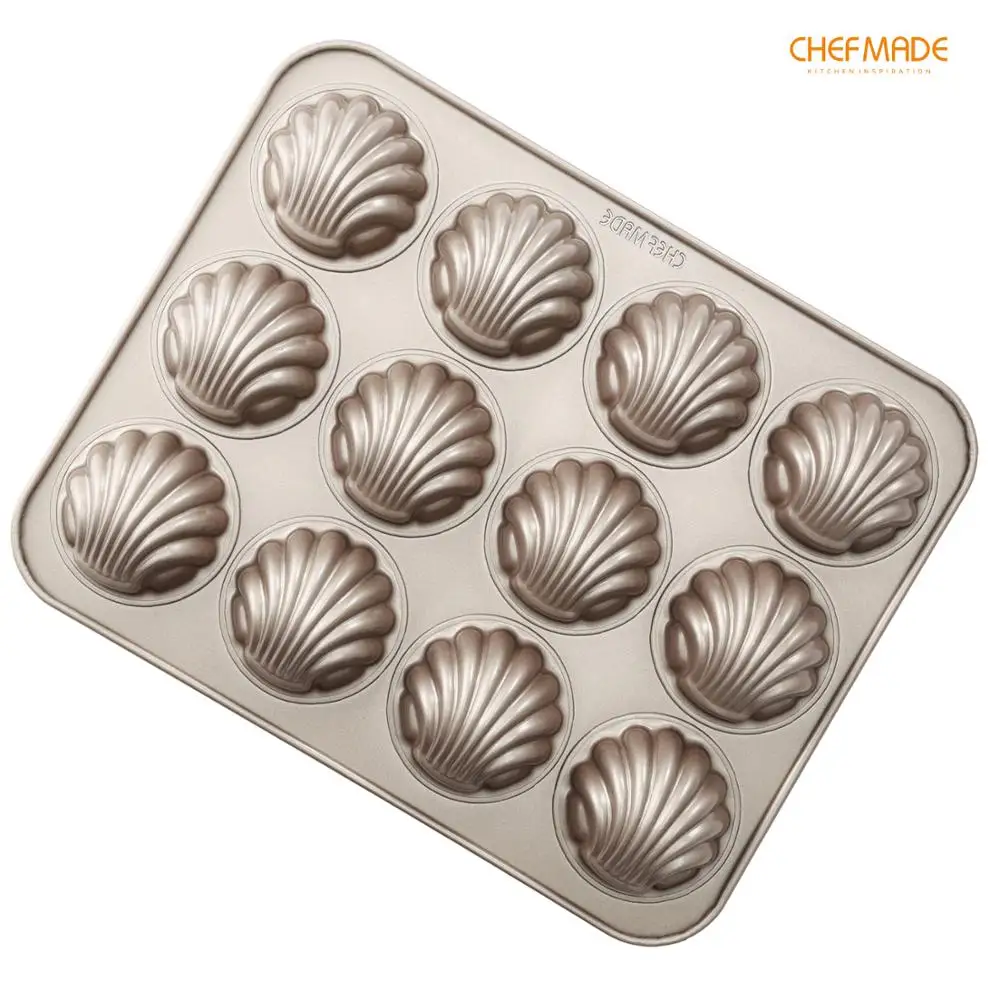 

CHEFMADE Madeleine Cake Mold, 12-Cavity Non-Stick Spherical scallop Madeline Pan, FDA Approved