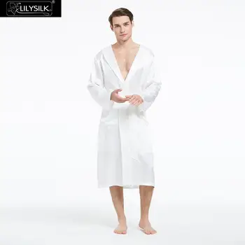 

LilySilk 100 Silk Robe Sleepwear Men 22 momme Luxury Natural Black Men's Clothing Free Shipping