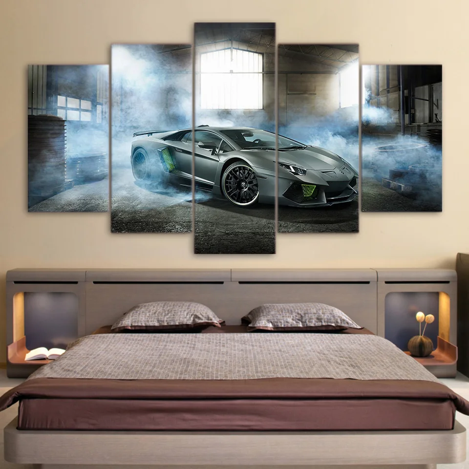 Günstig Farbe Gemälde Sport Auto Poster Lamborghini GTR BMW Wand 7 Kunst Rahmen Wohnkultur 5 Stück HD Druck Dekorative Bild zimmer