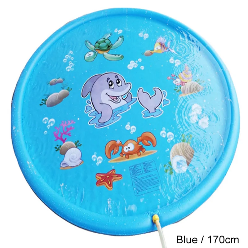 Детская летняя игра подушка для воды плавательный бассейн надувная игрушка игровой пляжный коврик газон надувная брызгающая игрушка ванночка - Color: blue170cm