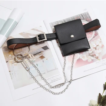 

Korea New Retro Mini Cute Pack Detachable Small Fanny Bag Decorated Small Waist Pack Personality Chain Punk Style Package