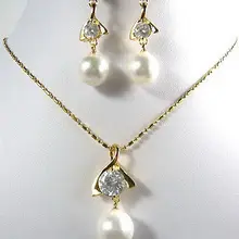 Благородство удача женский белый Южно-морской корпус жемчужный Золотой кристалл кулон ожерелье серьги набор