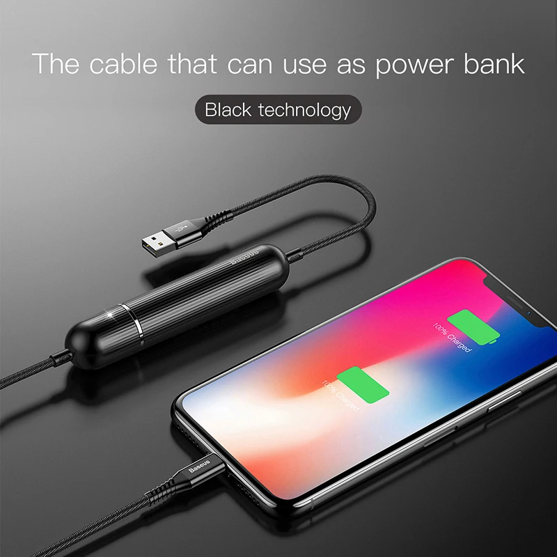 Baseus 2500 мАч 2 в 1 1,2 м USB кабель power Bank для iPhone Xs Max Xr X 8 7 6 Pover повербанк внешний аккумулятор зарядное устройство power bank