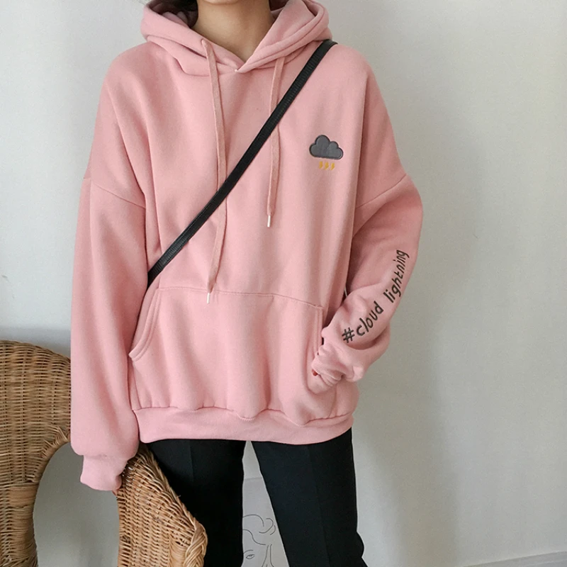 2018 New Preppy Style Moon Sun Letter Embroidery Hoodies Female Sweet Cute Hooded Sewarshirt Women Harajuku Pullover Sudaderas Hoodies