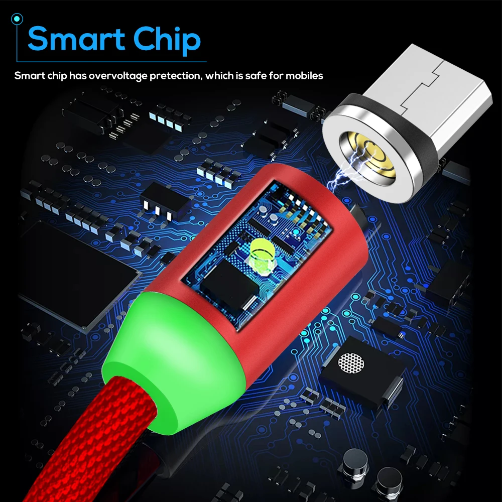 TOPK новые Модернизированный Светодиодный магнитный кабель Micro USB для быстрой