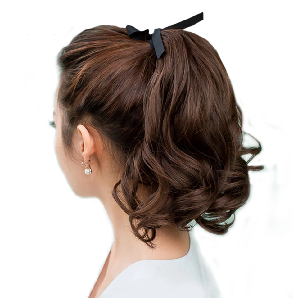 DIFEI Short Clip In Drawstring Curly Ponytail Hair Pieces Heat Resistant Synthetic Fake Hair Tail Horse Tress Short Hair