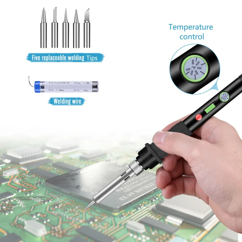 Skup GEYOTAR EU Plug 60W termoregulator zestaw żeliwa lutowniczego pompa rozlutownicy drut lutowniczy 5 sztuk porady przenośne narzędzie naprawcze do spawania
