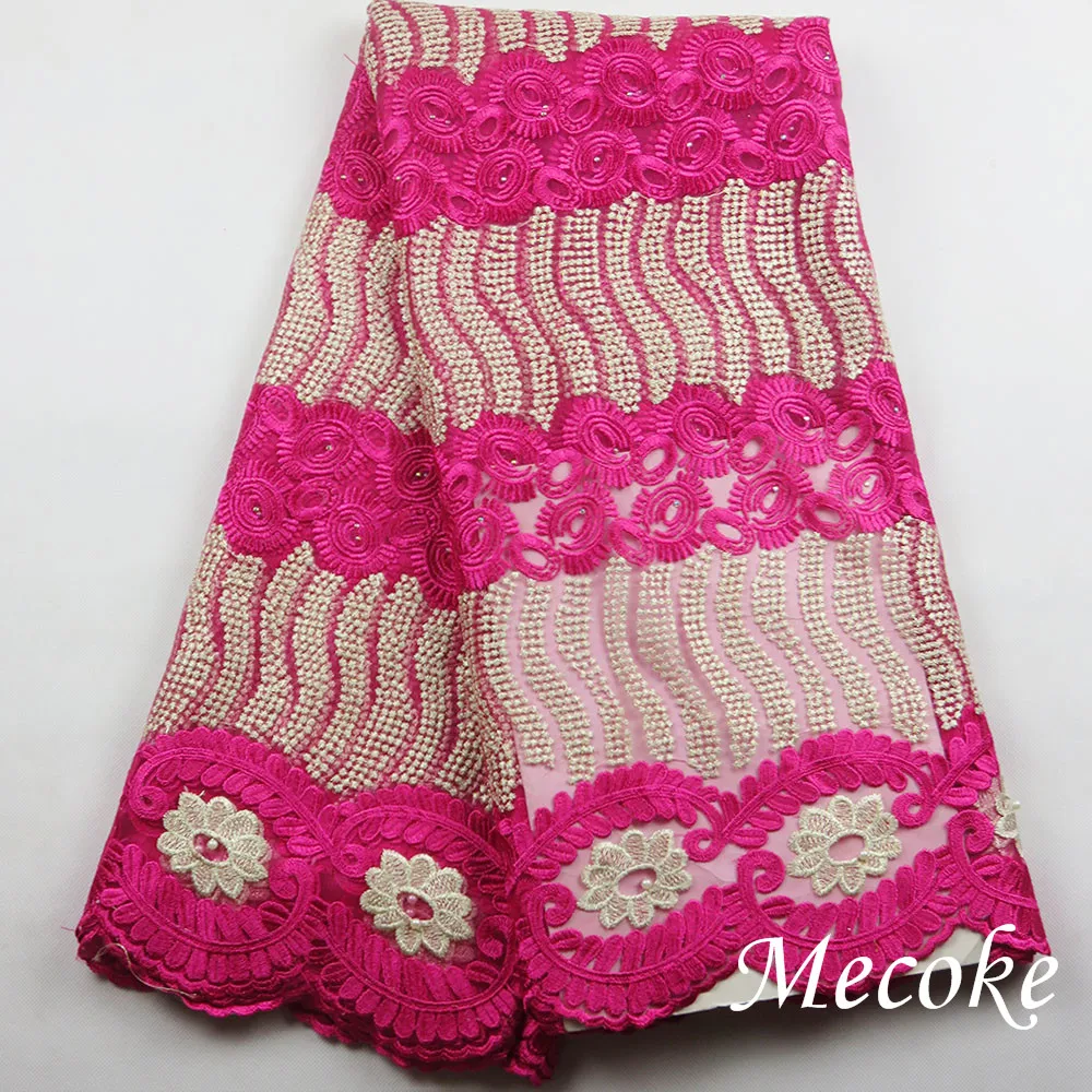 

African Wedding cord Lace Fabric Latest Embroidered Nigerian Mesh Tulle High Quality 2017 French Lace Fabric With Rhinestones