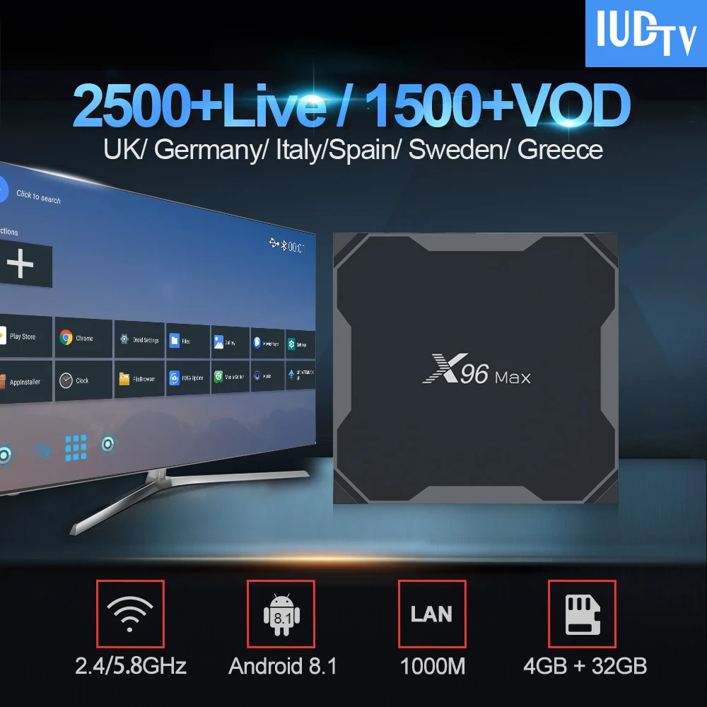 

Iptv Italy Spain X96 MAX Android 8.1 Tv Box With IUDTV IPTV 4GB 32G BT4.0 S905X2 UK Arabic German Sweden Greek Iptv Subscription