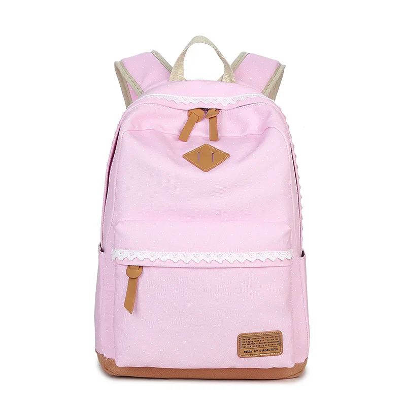 Tourya, винтажный холщовый женский рюкзак, милые школьные сумки для девочек-подростков, с принтом в горошек, Женский школьный рюкзак для ноутбука, рюкзак Mochila - Цвет: pink