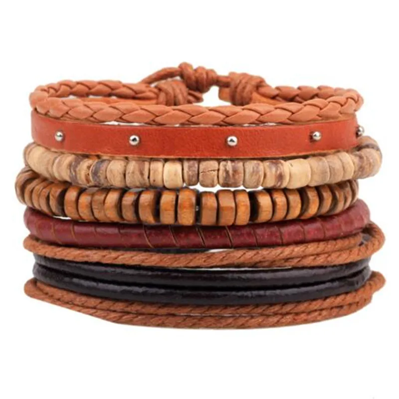 

ZOSHI Vintage Tribal Bohemian Wood Beads Bracelet Boho Bracelet Cuff Men Leather Braclet Femme Male Wrist Band Handmade Jewelry