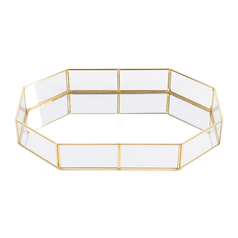 Nordic Style Glass Copper Geometry Storage Baskets Box Simplicity Style Home Organizer For Jewelry Necklace Dessert Plate - Цвет: L