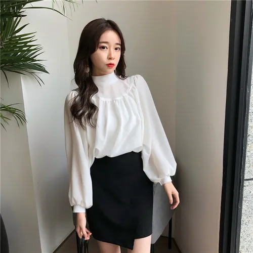 Half Turtleneck Chiffon blouse White 