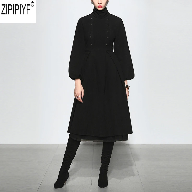 

2018 Women New Europe American Cotton Wool Vestidos Lantern Sleeve O-Neck Empire Mid-Calf A-line Dresses Vestido Feminin C2849