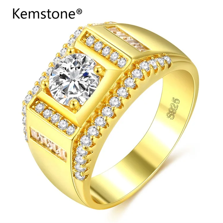 

Kemstone Fashion Domineering Men's Crystal Ring Gold Color Wedding Bridal Jewelry Lover Friend Friendship Finger Rings