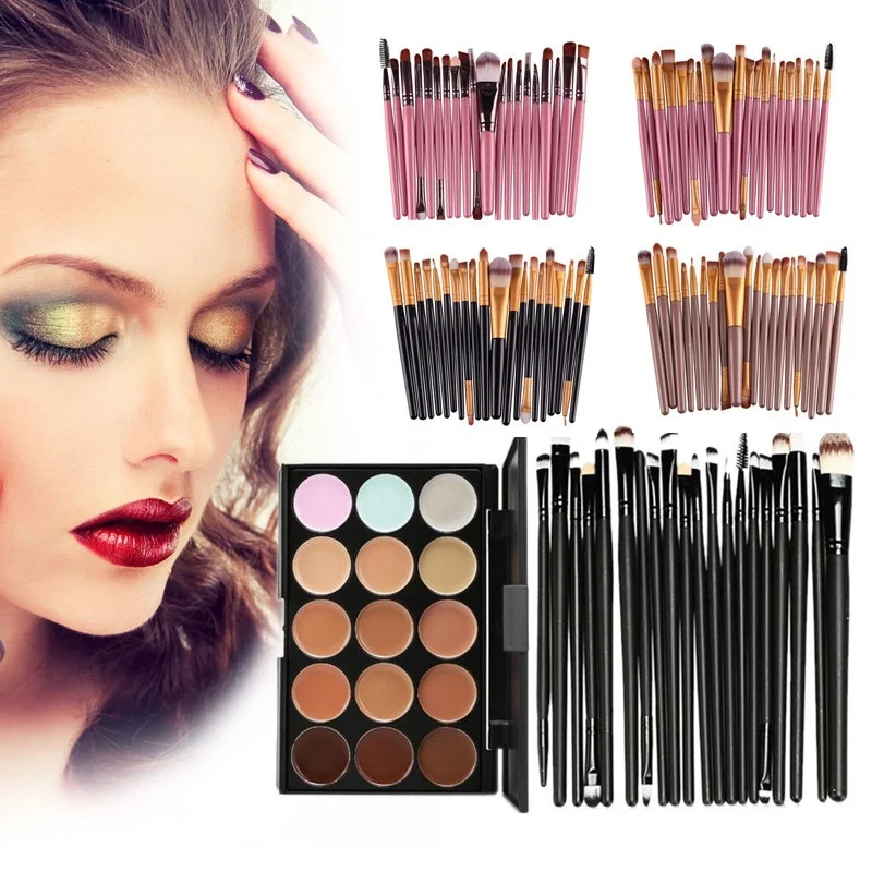 

15 Pcs Makeup Brushes Set Foundation Blush Powder Eye Shadow Eyeliner Cosmetic Brush Contour Blending Make Up Brush Kits Tool