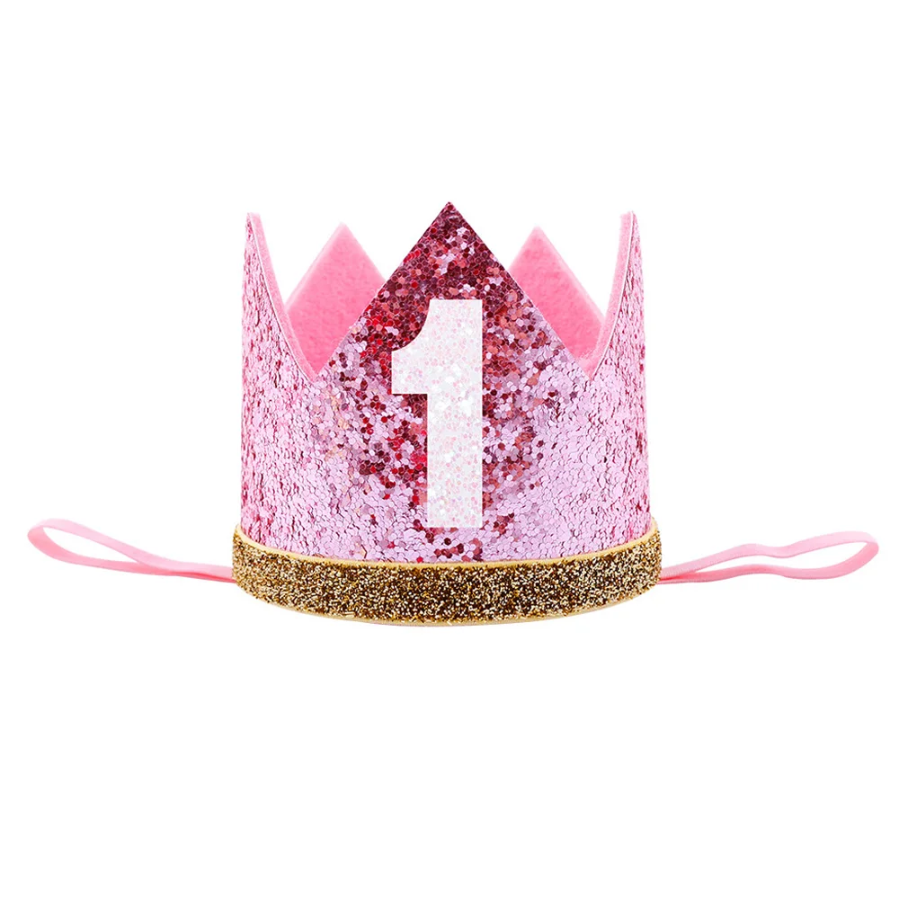 

1PC Birthday PartyChildren's headband Crown Hair band Princess Hat Crown Headwear Ornament Happy Birthday Gift 1 Years