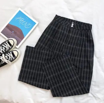

Summer retro temperament plaid loose casual wide leg pants