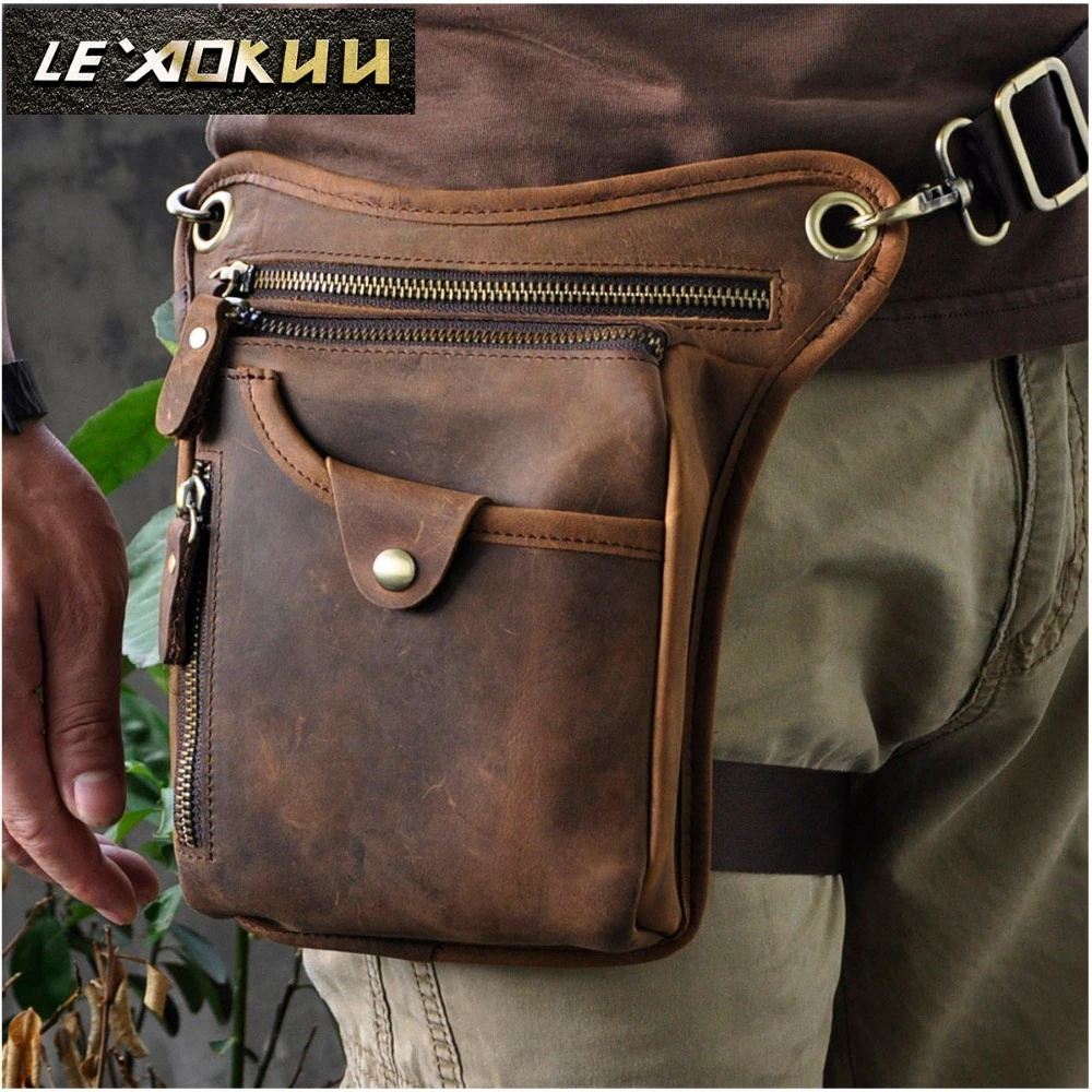 empieza la acción Refinería Contratar Bolso cruzado de cuero auténtico para hombre, bandolera informal con diseño  de piel auténtica, cinturón de cintura a la moda, para pierna, para  teléfono, 211 5|waist belt pack|belt packwaist belt pouch -