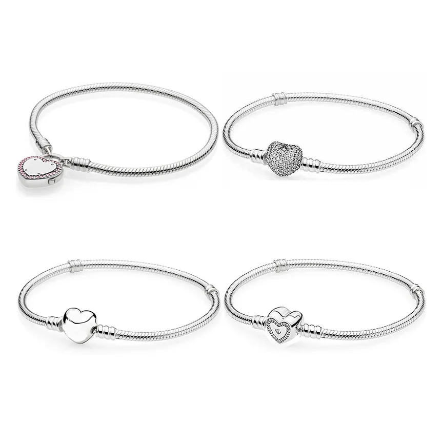 

Lock Your Promise Wishful Love Heart Clasp Bracelet Bangle Fit Pandora Snake Bracelet 925 Sterling Silver Bead Charm Jewelry