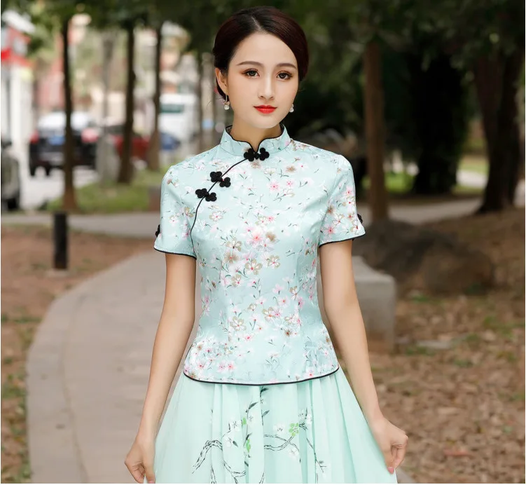 SHENG COCO S-4XL китайская блузка с принтом Cheongsam рубашки летние традиционные китайские Топы Ципао Женская одежда в китайском стиле