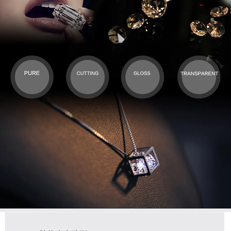 Серебряное Ожерелье Куб Кристалл циркония ожерелье s& Кулоны для женщин ожерелье Мода 925 ювелирные изделия