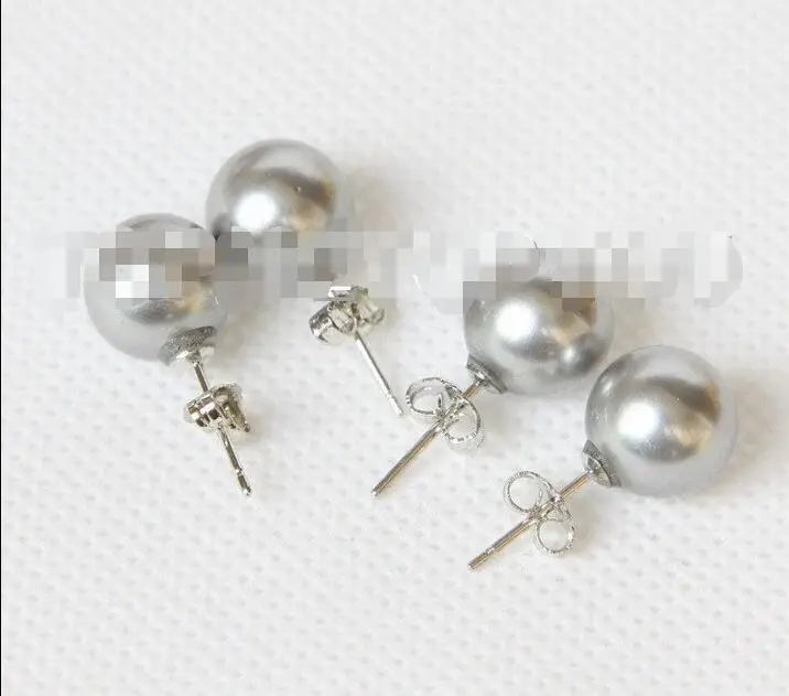 

Wholesale price 16new Stud 2 pcs 10mm gray south sea shell pearl Earrings E3491