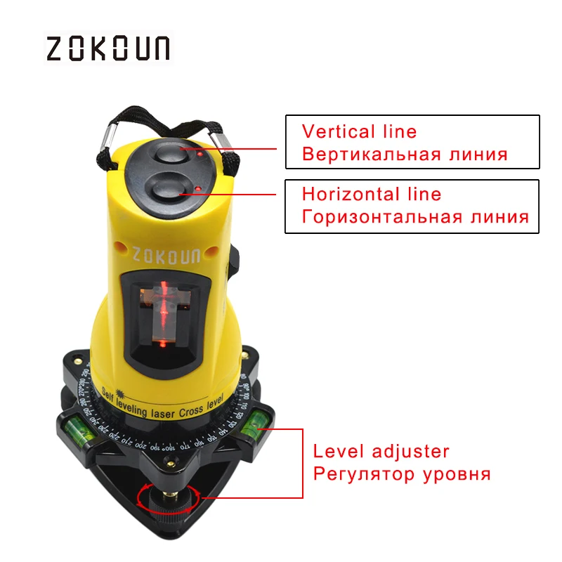 ZOKOUN M02H 360 градусов Поворотный косой функциональный самовыравнивающийся высота регулируемая DIY экономического 2(1 V, 1 час) с рисунками крестов и линий лазерный уровень