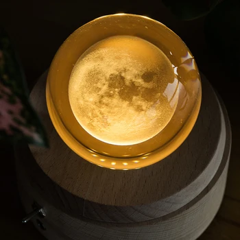 

Wooden Music Box Moon Style Luminous Rotating 3D Crystal Night Light Musical Box for Kids Girls DC156