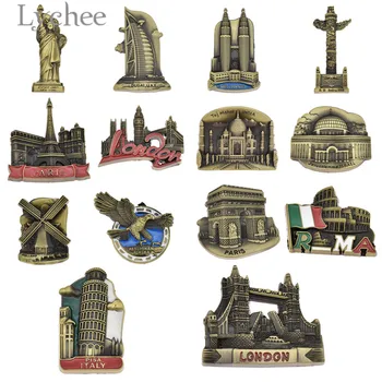 

Lychee Life Country Metal Fridge Magnet Bronze Color Landscape Refrigerator Magnets Travel Souvenirs Home Decoration