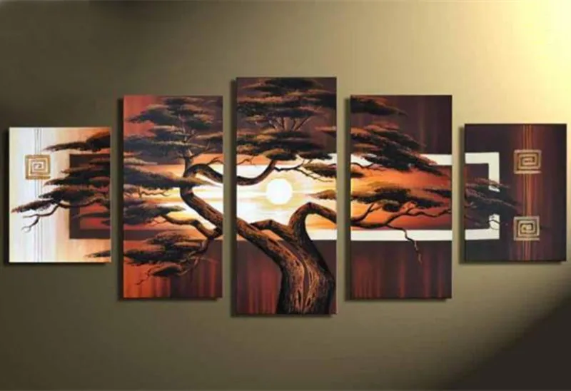 Modern Large 5 Panel Wall Painting Home Decor Art Handpainted Abstract Landscape Oil Paintings on Canvas Pine Tree Pictures Sets Modern Large 5 Panel Wall Painting Home Decor Art Handpainted Abstract Landscape Oil Paintings on Canvas Pine Tree Pictures Sets