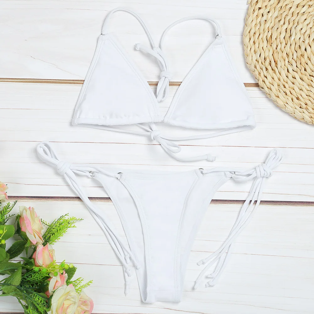 Bikini 2019 Sexy Micro Bikinis Women's Swimsuit Shalter High Neck Lace Up Swimsuit Wire Free Female Beach Wear Bathing Suit2