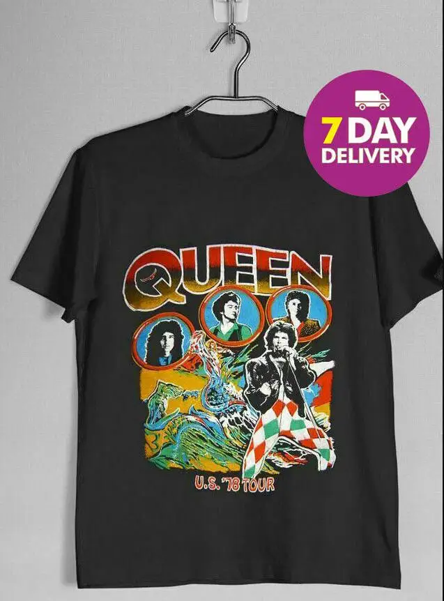 

VINTAGE RARE Queen 1978 Tour Band T-shirt Black Cotton Full Size Men Women Unisex Fashion tshirt Free Shipping