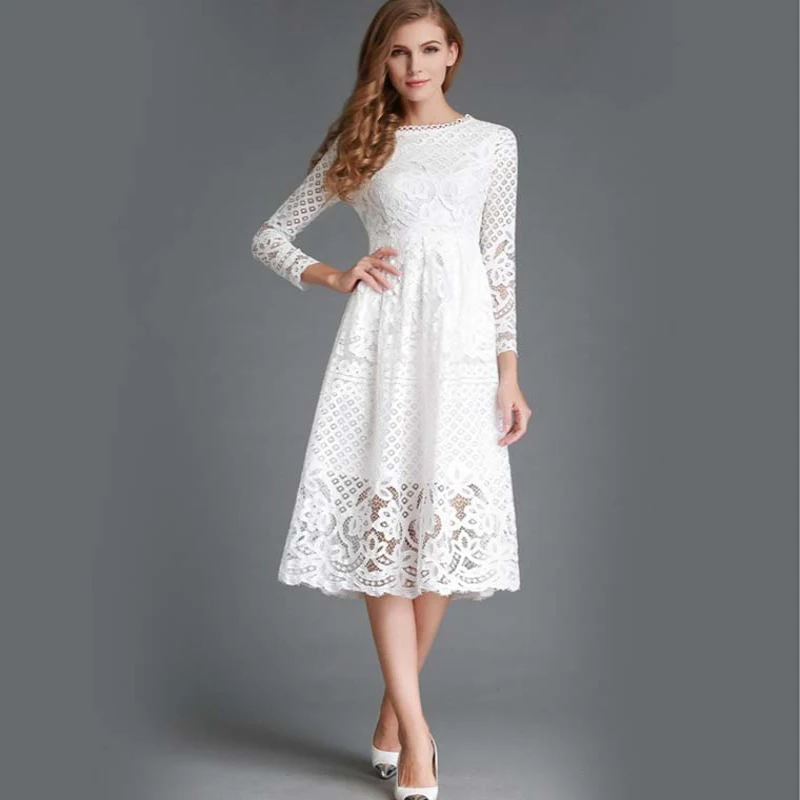 Summer Fashion New 2018 Hollow Out Elegant White Lace Elegant Party ...