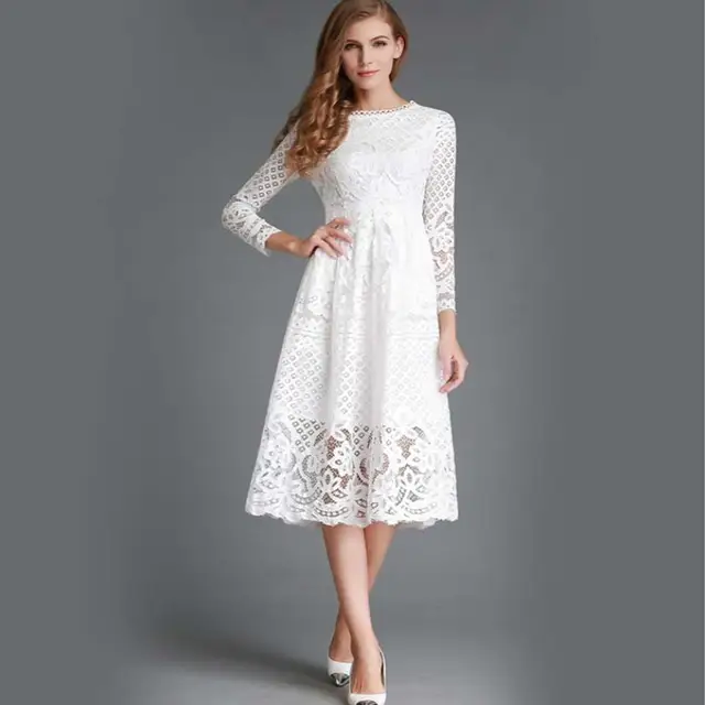 White Lace Dress with Sleeves