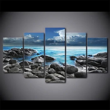 

5 Pcs Rock Seaside Seascape Canvas HD Printed Poster Frame Painting Wall Art Pictures Framework Scandinavian Poster