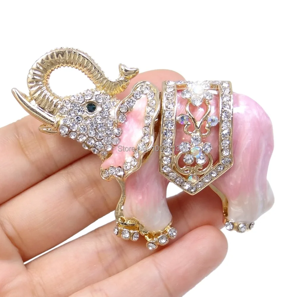 Bella Fashion Pink Brown Red Black Elephant Rhinestone Brooch Pin For Gift Austrian Crystal Silver Tone