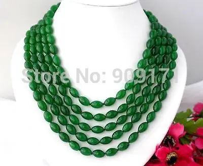 

Long 100" 12mm nature ellipse green jade necklace