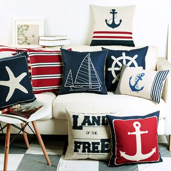 

Navigation Navy Blue Nautical Shell Starfish Linen Pillow Marine Piaochuang Pad Pillowcase